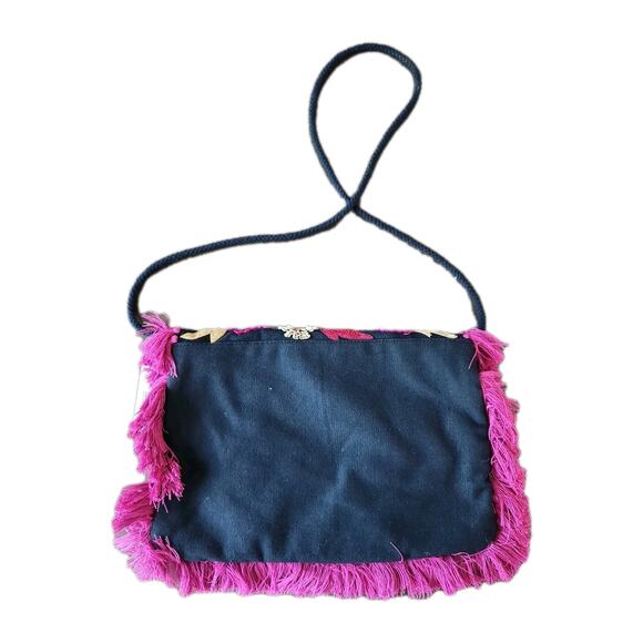 NWT Anthropologie Ibban Clutch Crossbody Bag with sequins & Tassles Boho Pink - Picture 2 of 9